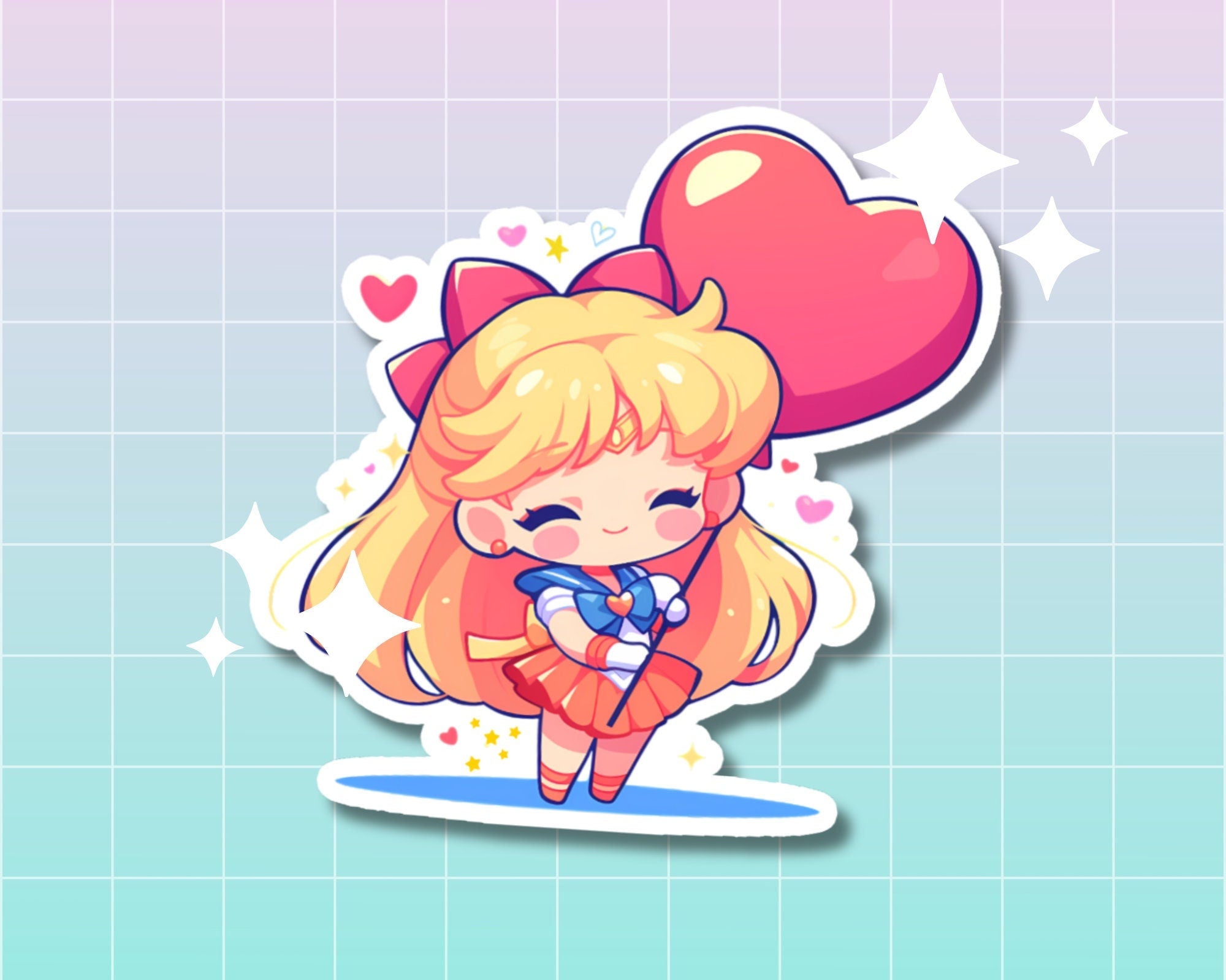 Sailor Venus Sticker, cute Sailor Venus heart sticker,Sailor Venus art,Sailor Moon sticker, chibi sailor venus sticker, cute vynil sticker
