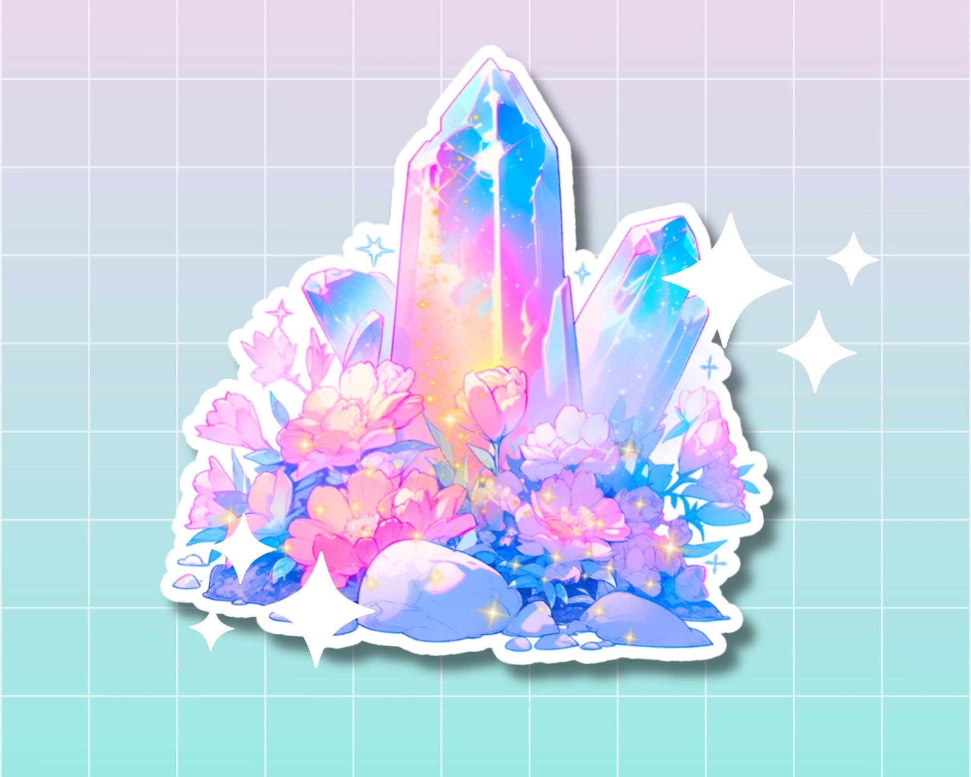 Crystal cluster sticker, crystal sticker,magic crystal sticker, cute crystal flowers sticker, pastel sticker, witchy stickers,cluster flower