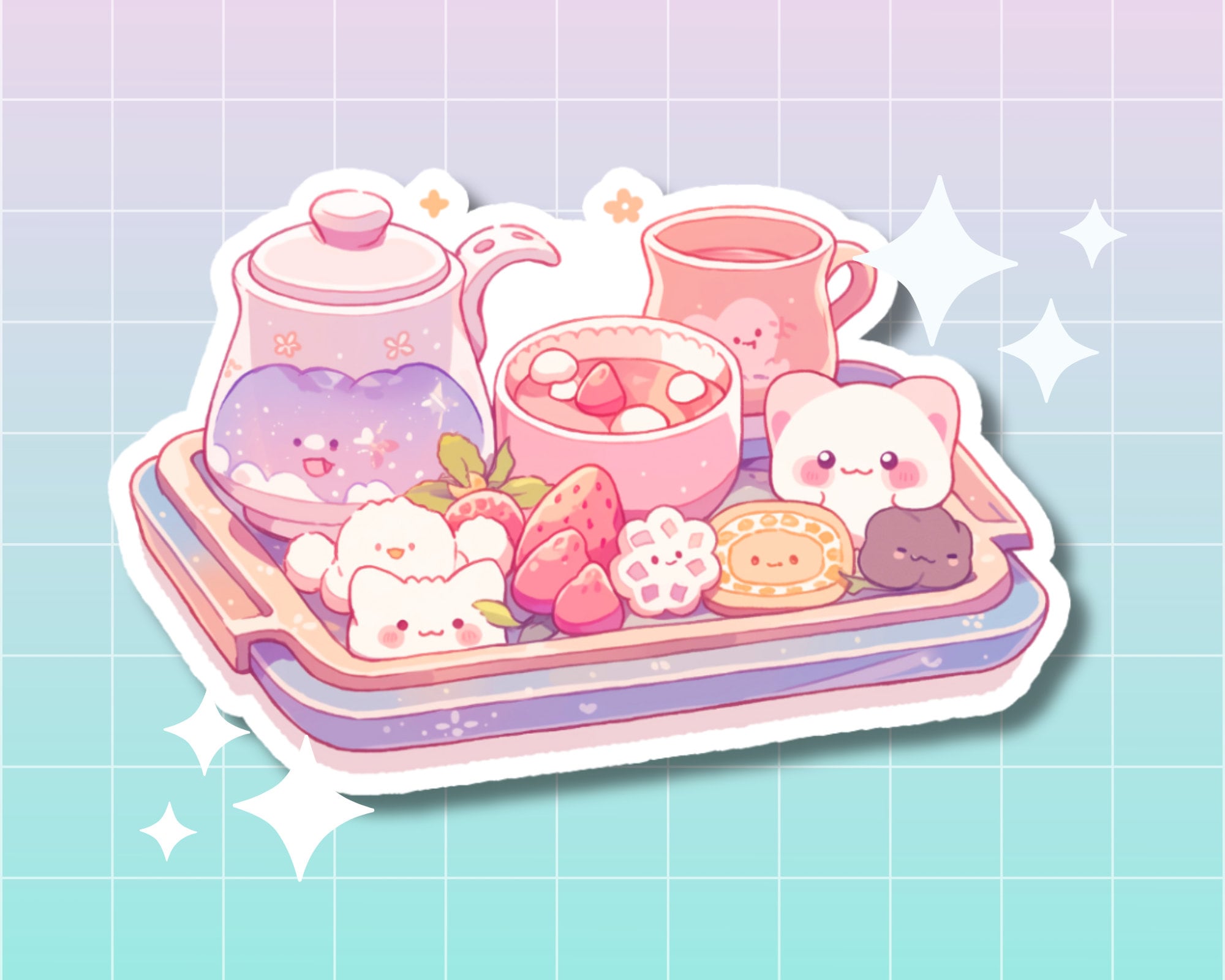 Tea tray sticker,Tea time sticker,kawaii tea sticker,tea lovers gift,tea lover sticker,English tea sticker,stickers for tea lovers,cute tea