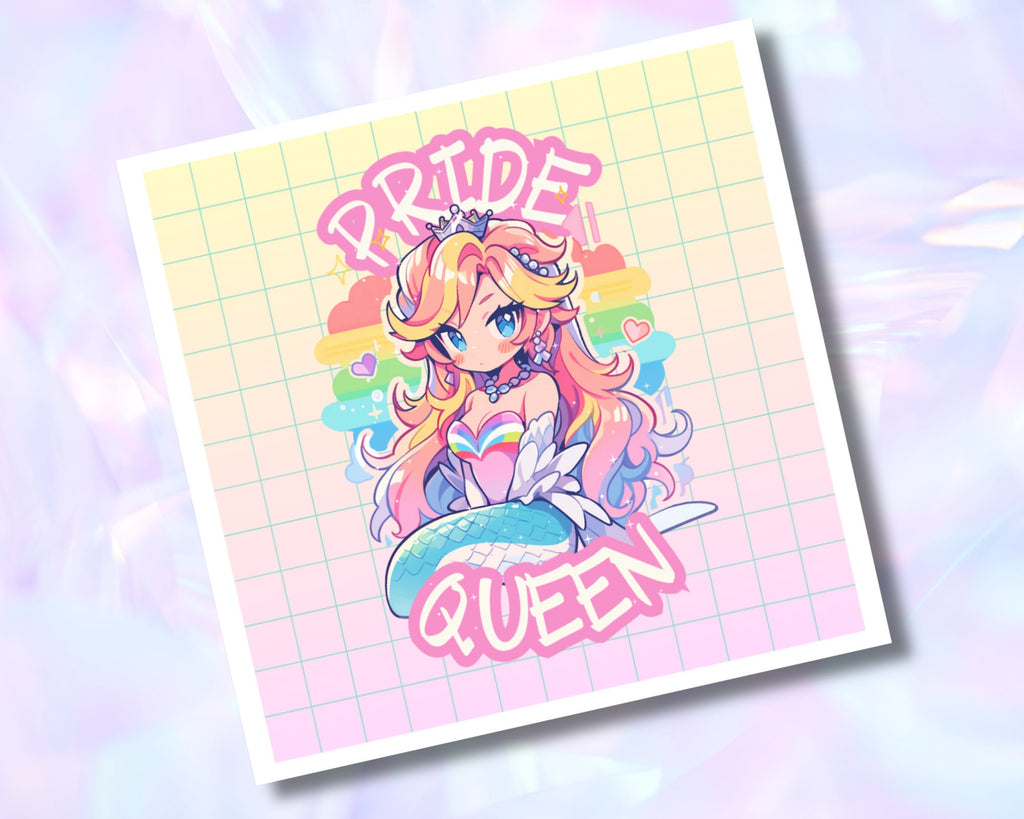 Pride Print, LGBTQIA+ print, Pride Queen print Rainbow Print,Cute postcard print,APrincess print, queen print, square postcard,LGBT art gift