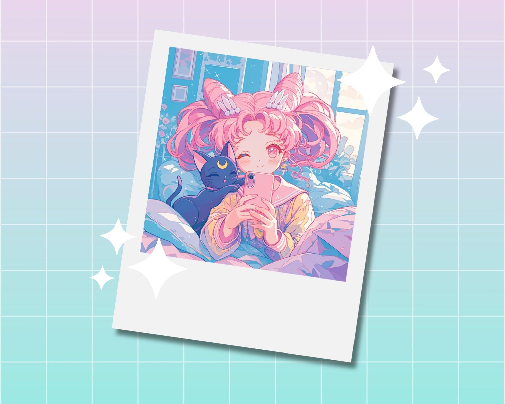 Sailor Chibi Moon Print,Polaroid Print, Sailor Moon Polaroid, Sailor Moon Print, Luna print, Sailor Chibi Moon Polaroid print,vintage sailor