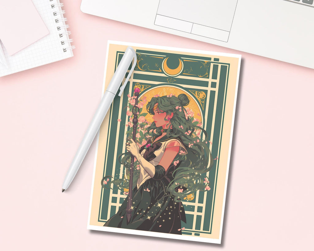 Sailor Pluto Print,Art Deco,Sailor Pluto in style of Alphonse Mucha,Sailor Pluto art,Sailor Moon art,A5 postcard print,beautiful anime print