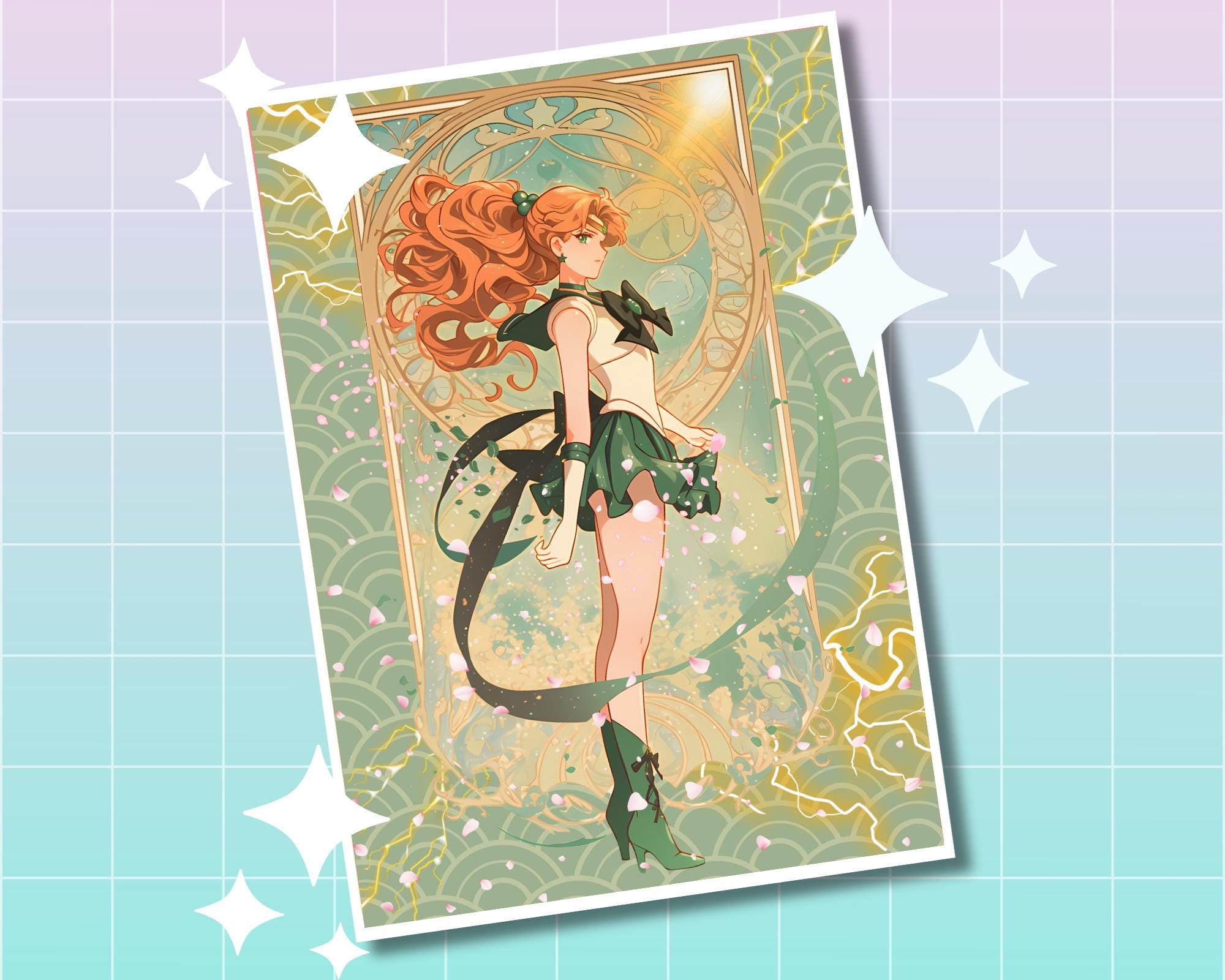 Sailor Jupiter Print,Art Deco,Sailor Jupiter in style of Alphonse Mucha,Sailor Jupiter art,Sailor Moon art,A5 postcard print,anime print