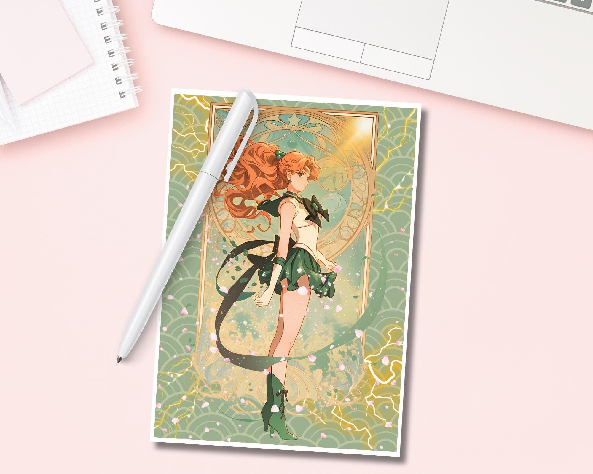 Sailor Jupiter Print,Art Deco,Sailor Jupiter in style of Alphonse Mucha,Sailor Jupiter art,Sailor Moon art,A5 postcard print,anime print