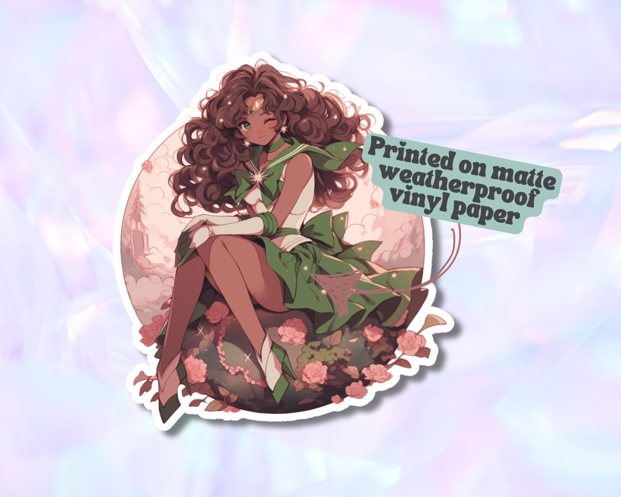 Sailor Jupiter sticker,black sailor sticker,curly girl sticker,curly Sailor sticker,Bottle sticker,laptop sticker,anime sticker,retro sticker