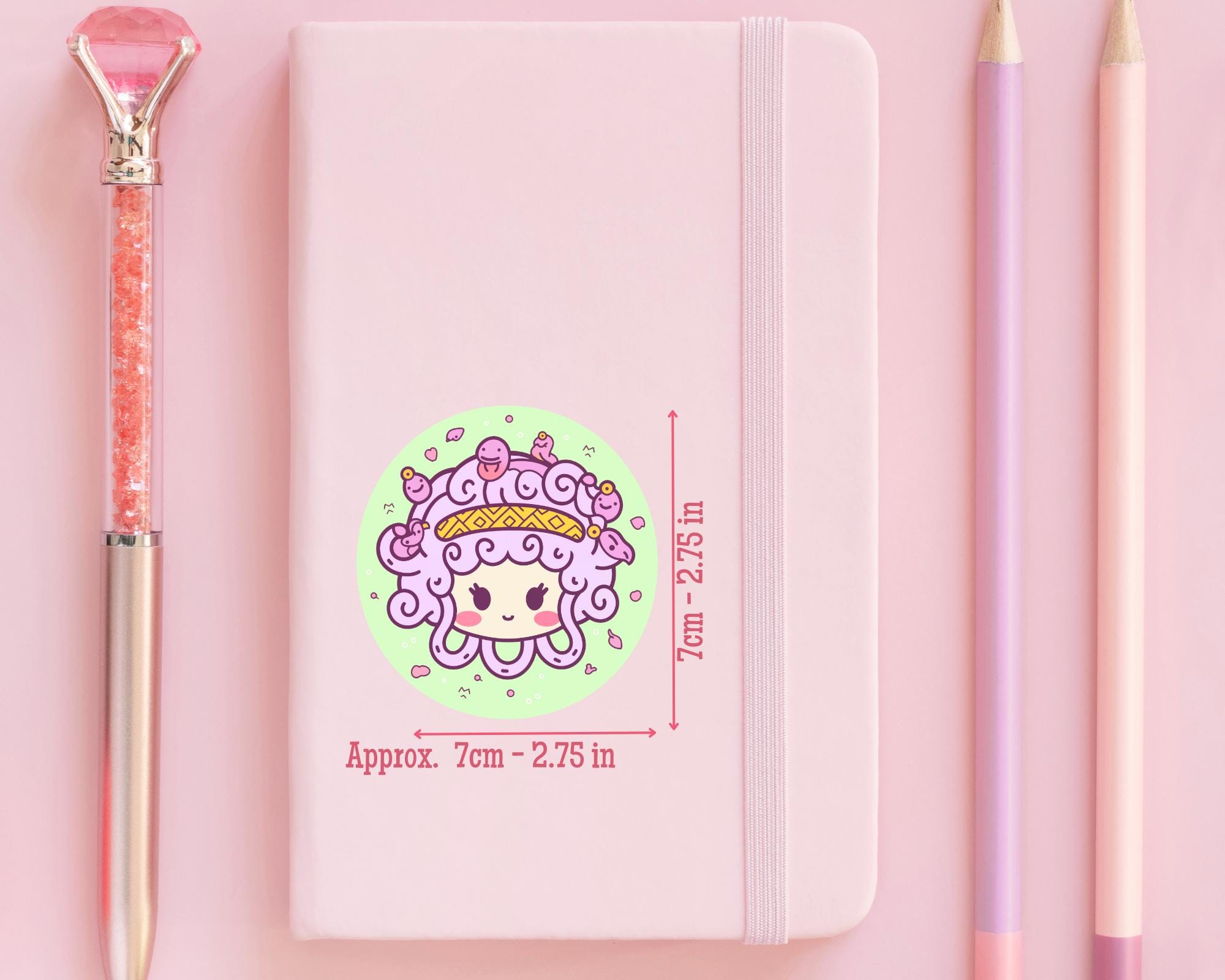 Kawaii Medusa Sticker | Cute Medusa Sticker,Chibi sticker,Gorgon sticker, Greek mythology sticker, Chibi Medua sticker, round sticker