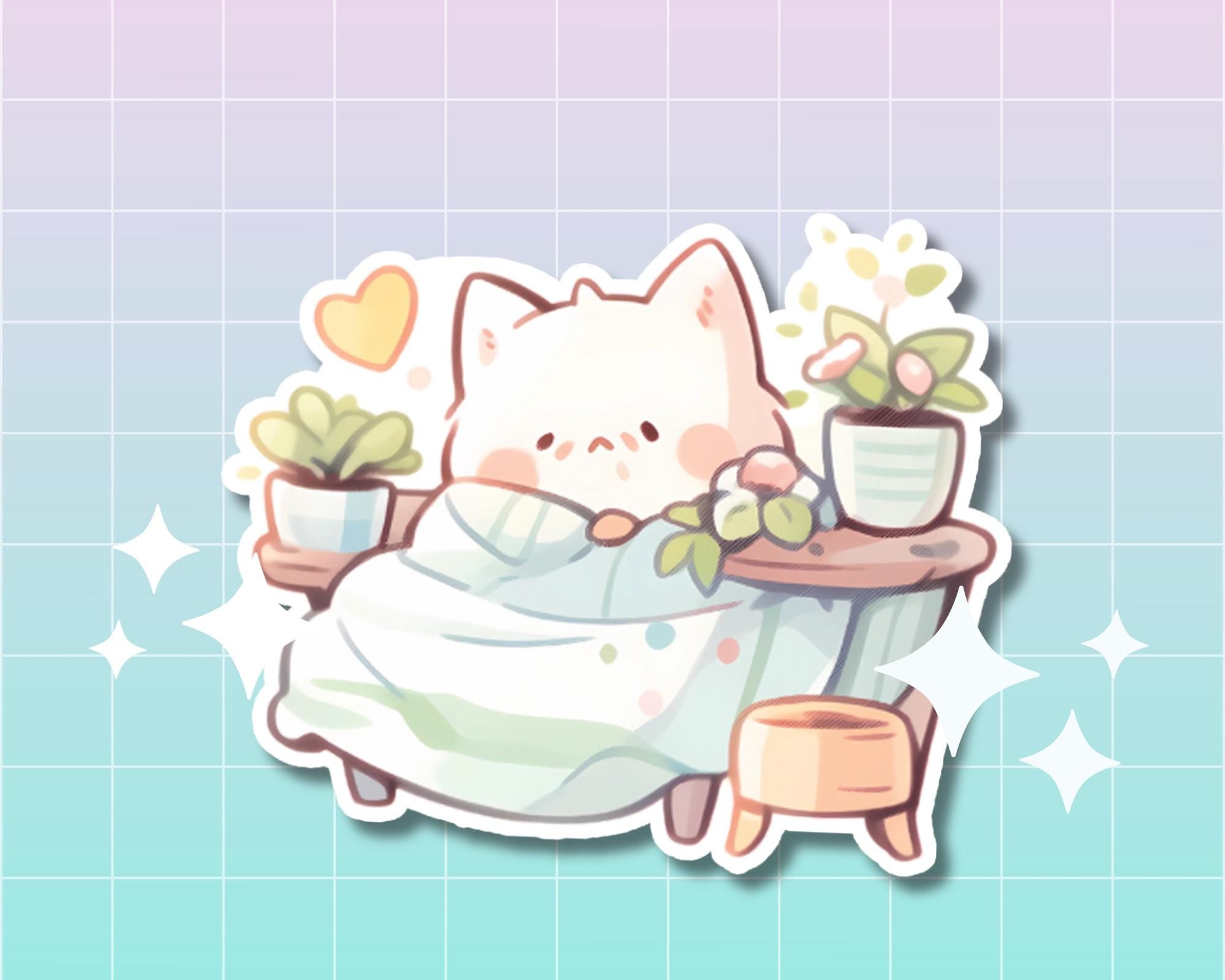 Cozy cats sticker pack, cats and plants stickers, cute cats stickers, pack of 7 stickers, fall stickers, autumn cozy stickers, snug blanket