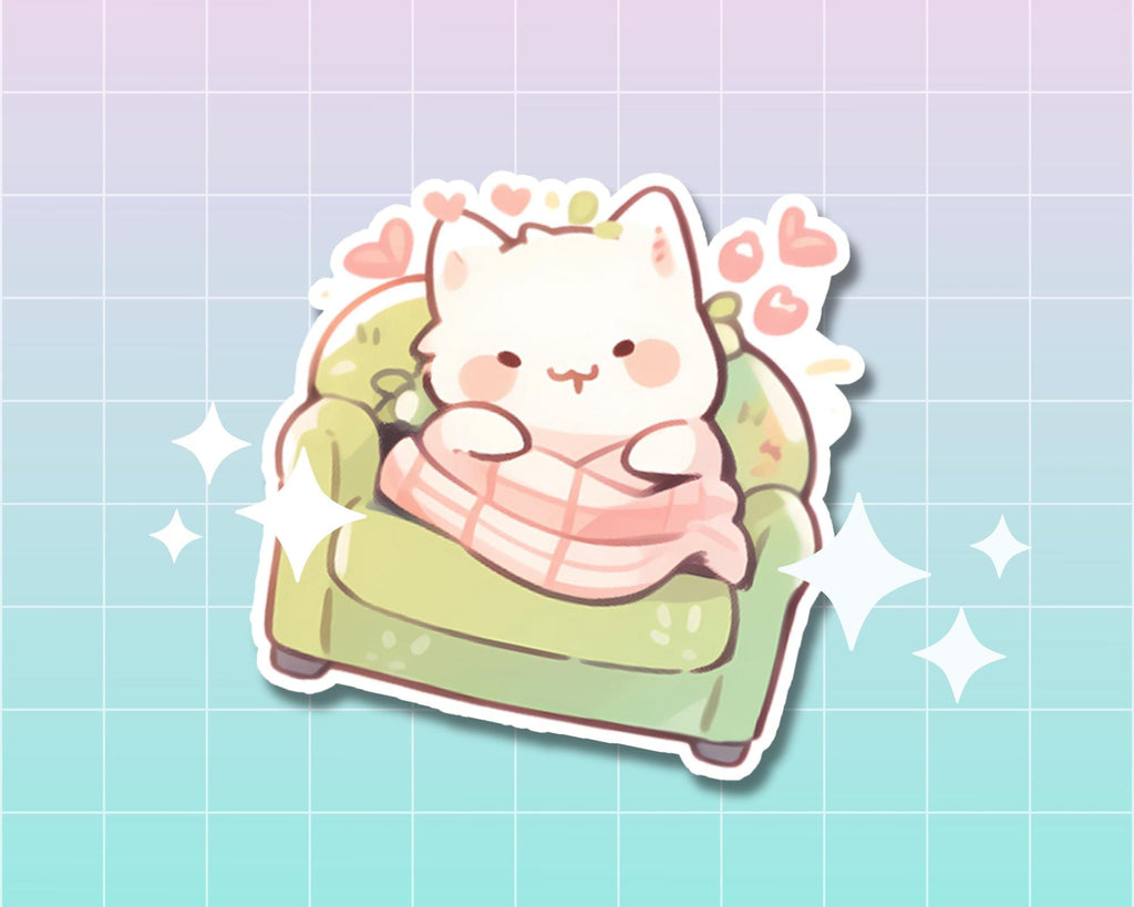 Cozy cats sticker pack, cats and plants stickers, cute cats stickers, pack of 7 stickers, fall stickers, autumn cozy stickers, snug blanket