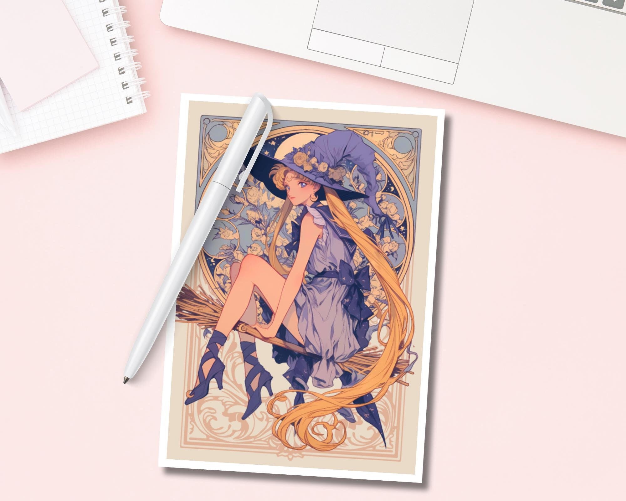 Halloween Print, Halloween witch print, Sailor Moon witch Print,Mucha,Sailor Moon halloween Postcard,Sailor Moon art,witchy art print