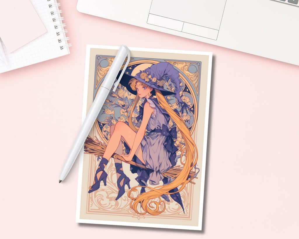 Halloween Print, Halloween witch print, Sailor Moon witch Print,Mucha,Sailor Moon halloween Postcard,Sailor Moon art,witchy art print