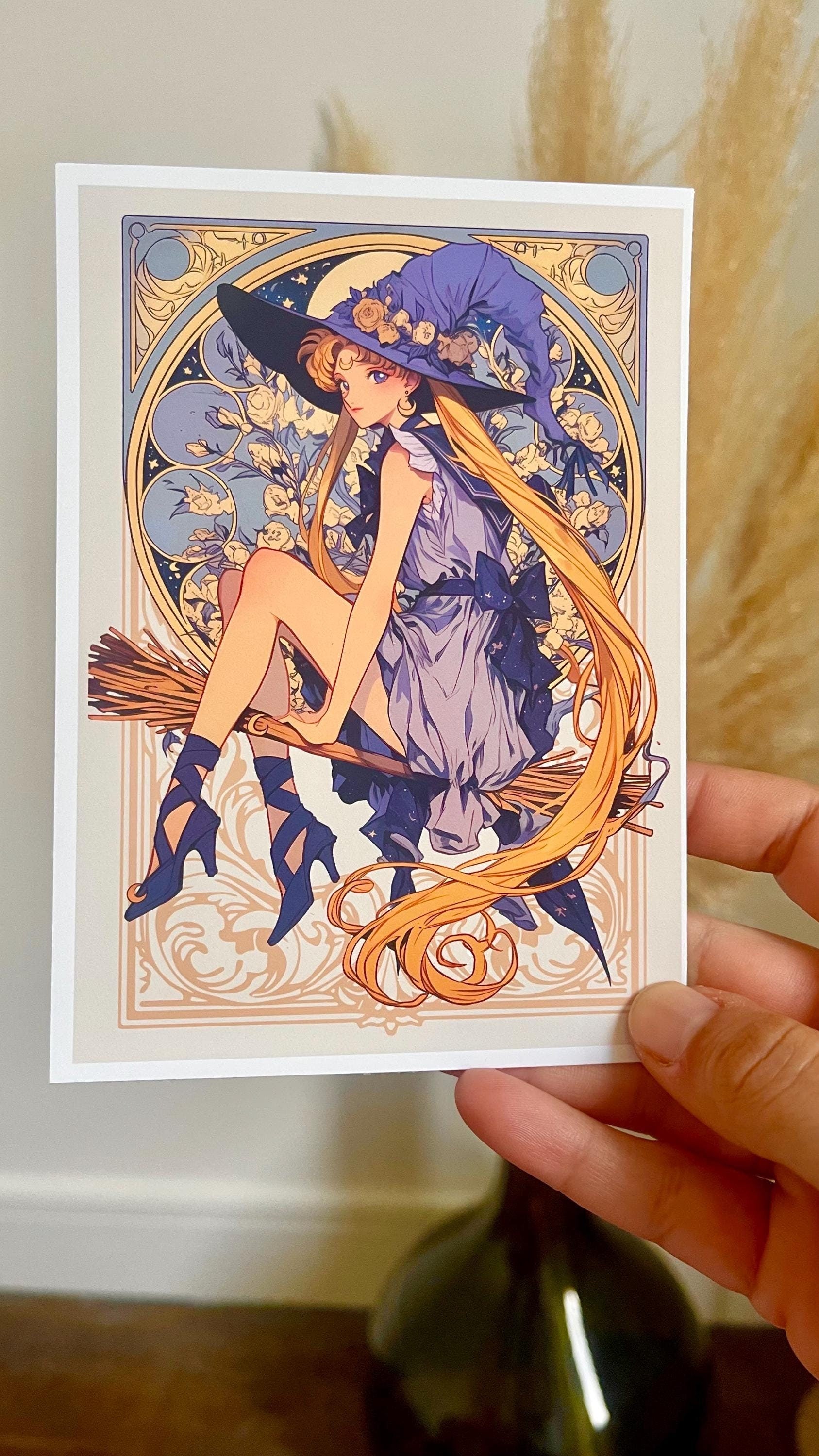 Halloween Print, Halloween witch print, Sailor Moon witch Print,Mucha,Sailor Moon halloween Postcard,Sailor Moon art,witchy art print