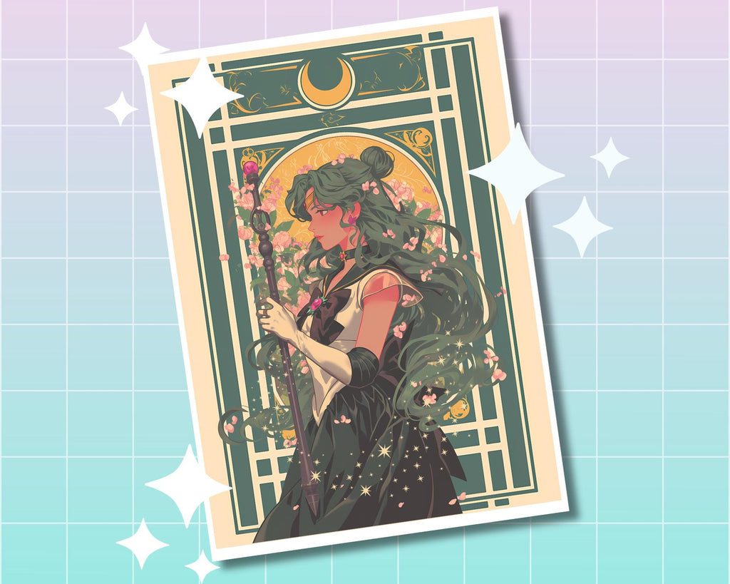 Sailor Pluto Print,Art Deco,Sailor Pluto in style of Alphonse Mucha,Sailor Pluto art,Sailor Moon art,A5 postcard print,beautiful anime print