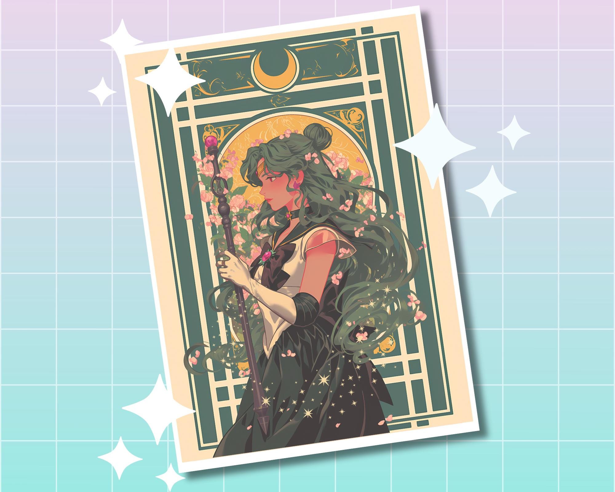 Sailor Pluto Print,Art Deco,Sailor Pluto in style of Alphonse Mucha,Sailor Pluto art,Sailor Moon art,A5 postcard print,beautiful anime print