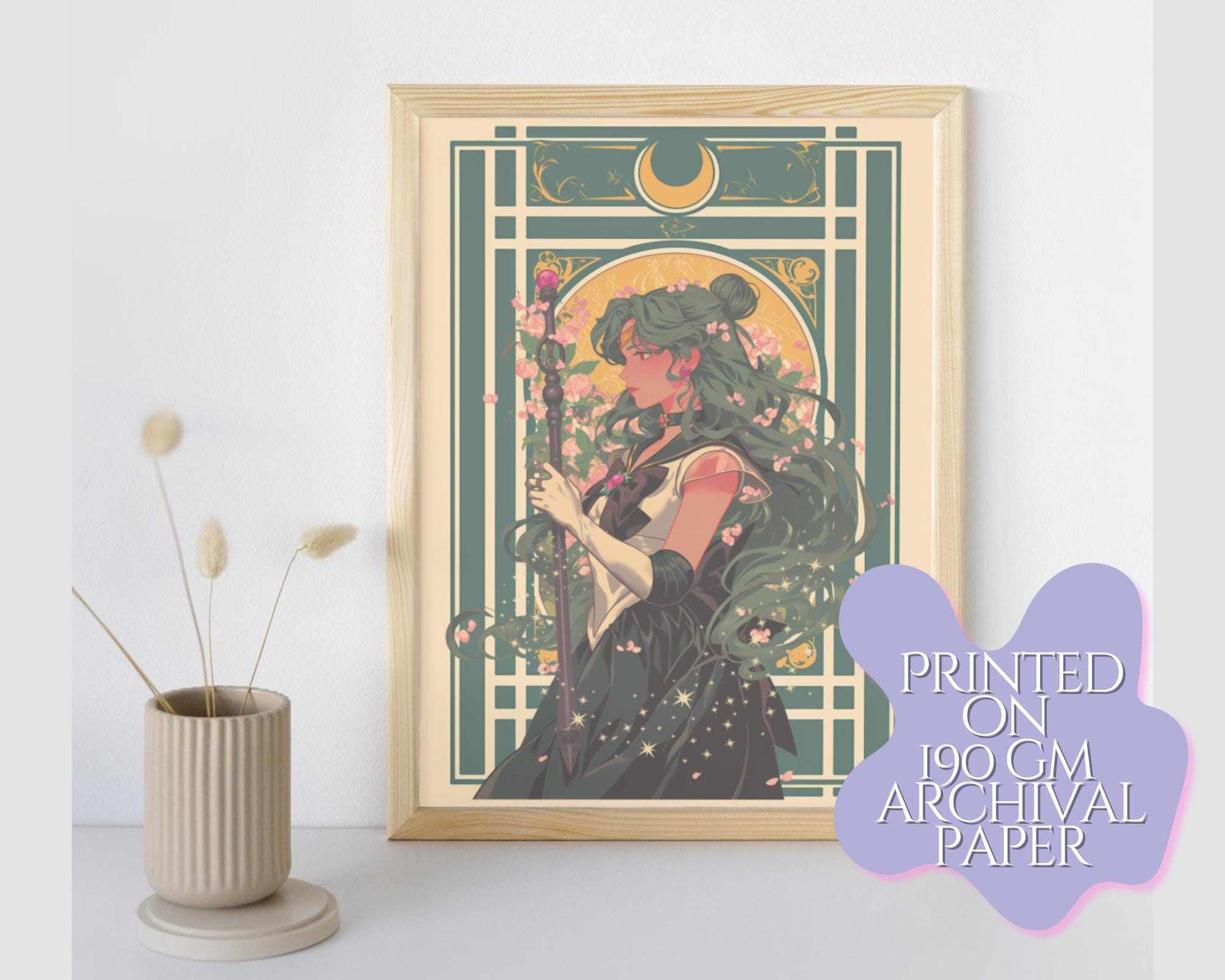 Sailor Pluto Print,Art Deco,Sailor Pluto in style of Alphonse Mucha,Sailor Pluto art,Sailor Moon art,A5 postcard print,beautiful anime print
