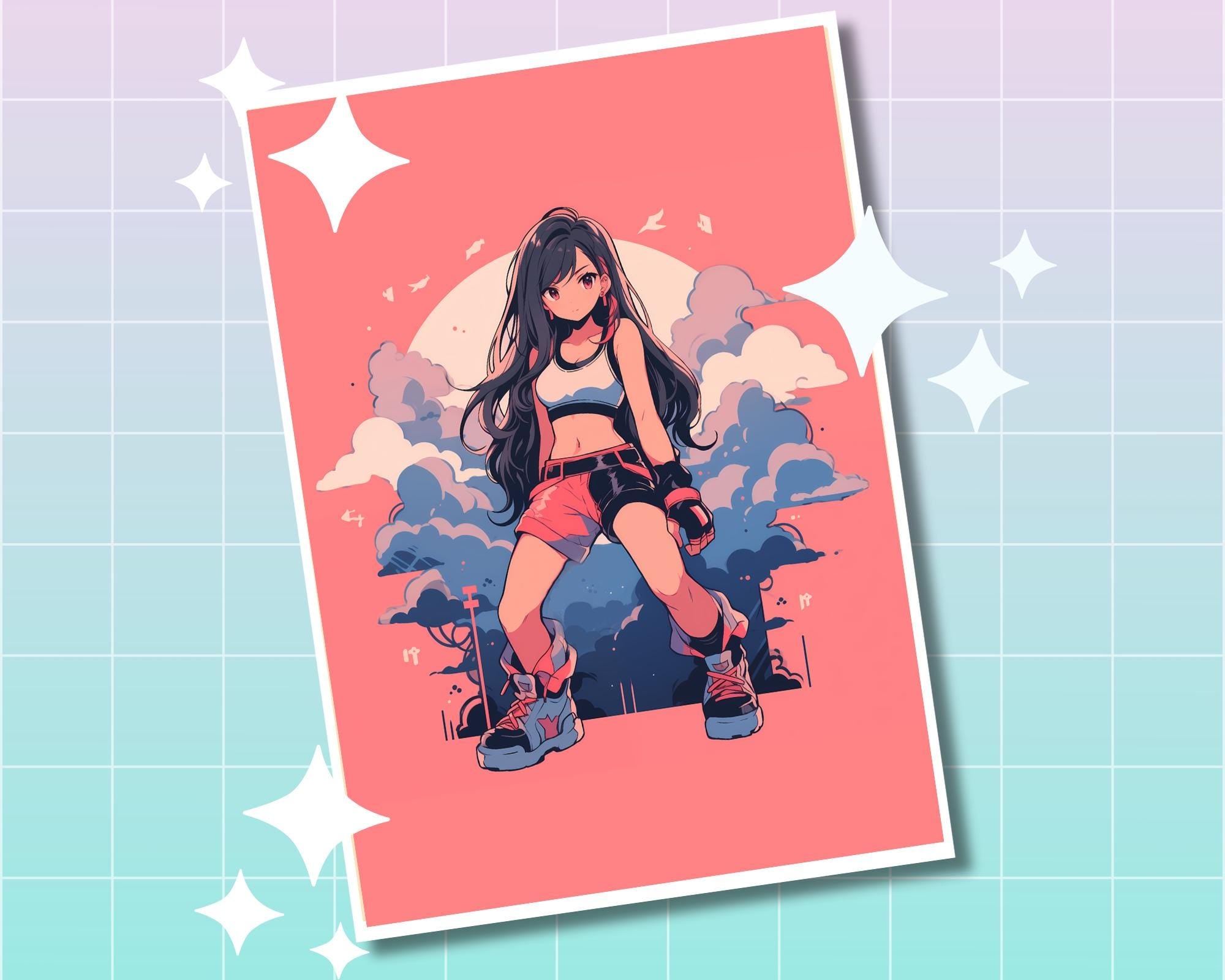 Girl Fighter art,Tifa Print,Tifa FF7 print,Final Fantasy Postcard print,Tifa Final Fantasy 7,Tifa art illustration,A5 postcard print,Tifa