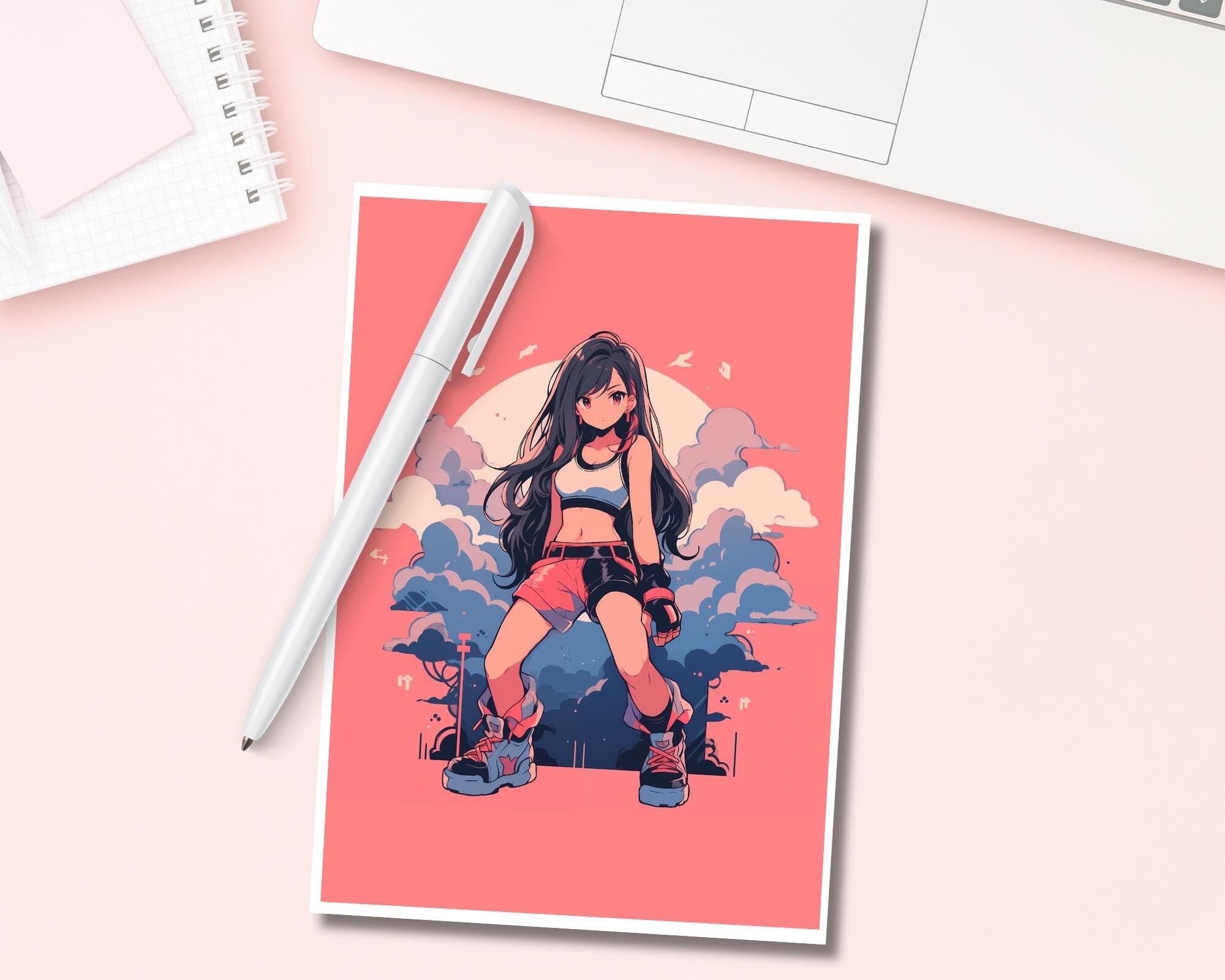 Girl Fighter art,Tifa Print,Tifa FF7 print,Final Fantasy Postcard print,Tifa Final Fantasy 7,Tifa art illustration,A5 postcard print,Tifa