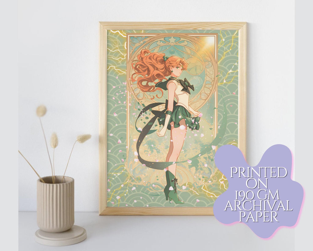 Sailor Jupiter Print,Art Deco,Sailor Jupiter in style of Alphonse Mucha,Sailor Jupiter art,Sailor Moon art,A5 postcard print,anime print