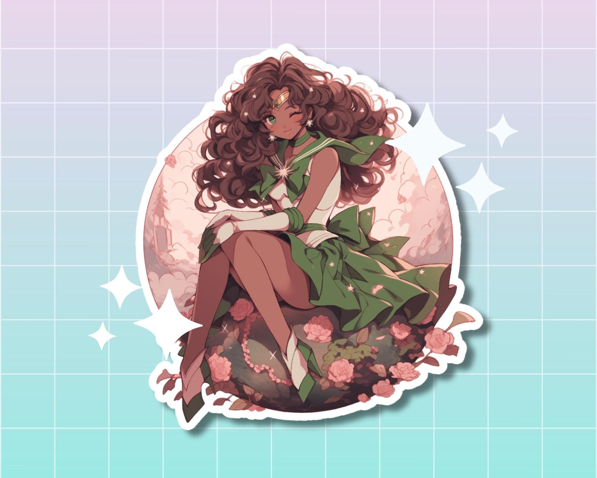 Sailor Jupiter sticker,black sailor sticker,curly girl sticker,curly Sailor sticker,Bottle sticker,laptop sticker,anime sticker,retro sticker