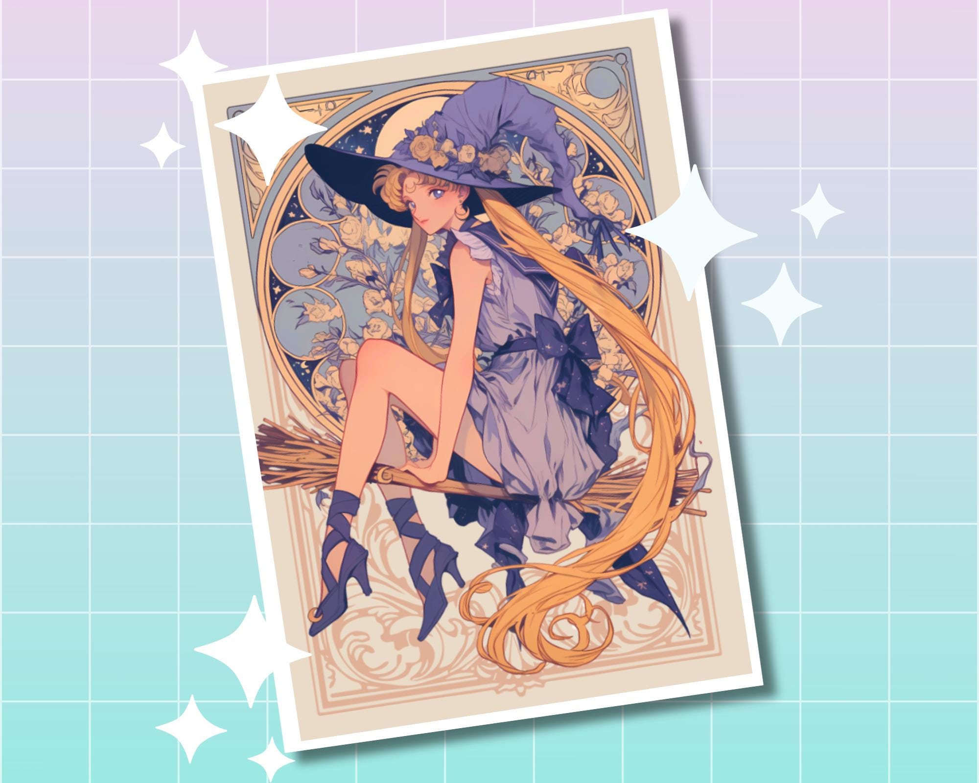 Halloween Print, Halloween witch print, Sailor Moon witch Print,Mucha,Sailor Moon halloween Postcard,Sailor Moon art,witchy art print