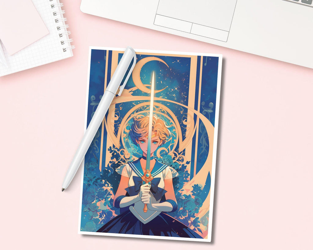 Uranus Print, SailorArt Deco,Uranus in style of Alphonse Mucha,Uranus art, Moon art,warrior girl art, girl guardian sword print