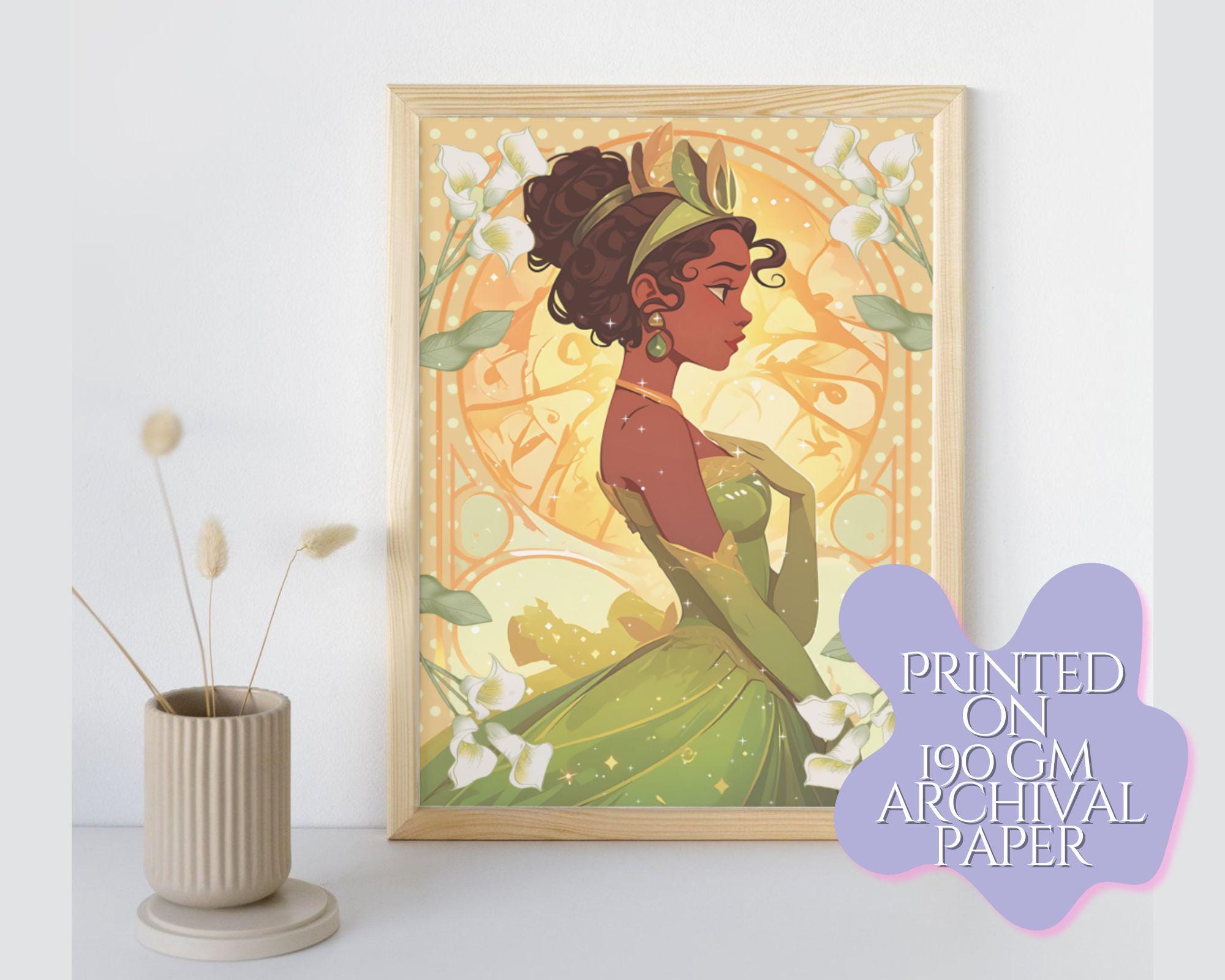 Tiana Princess Print, Mucha print,Tiana Postcard print,Princess Postcard,Princess Tiana art,A5 postcard print,princess and frog print