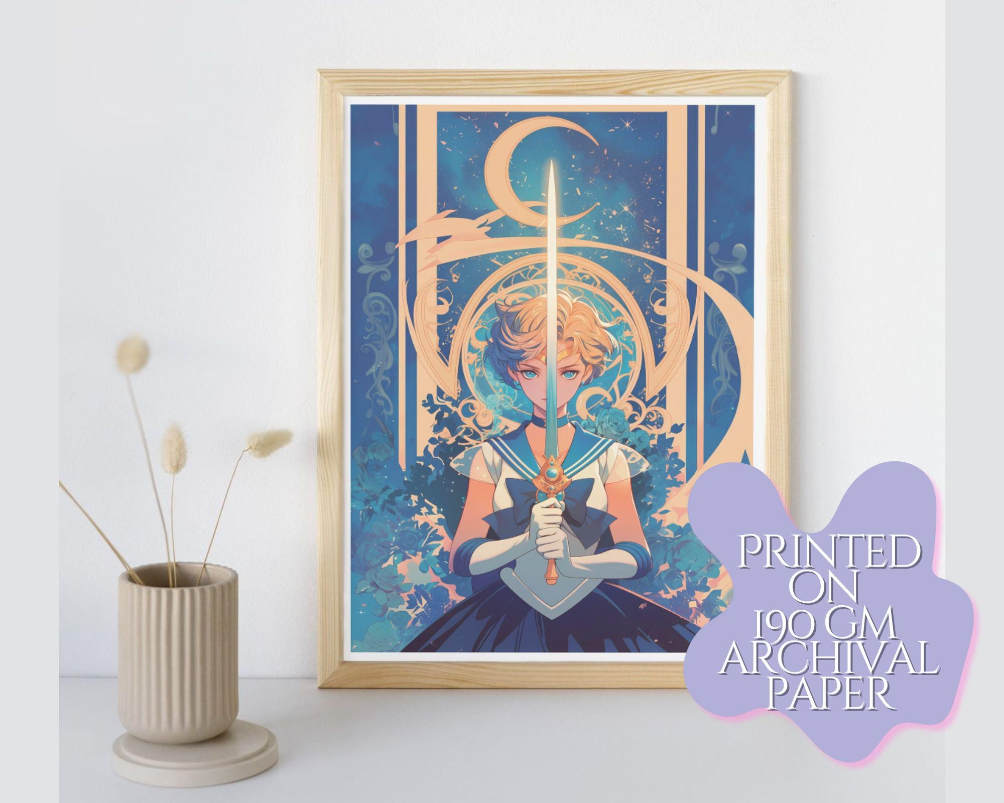 Uranus Print, SailorArt Deco,Uranus in style of Alphonse Mucha,Uranus art, Moon art,warrior girl art, girl guardian sword print
