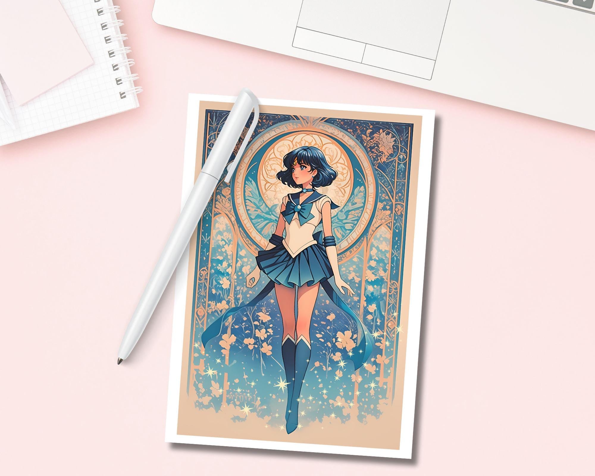 Sailor Mercury DIGITAL FILE,Sailor Mercury Digital Print,Sailor Mercury Art Deco,Sailor Mercury art,Sailor art, Sailor Mercury illustration