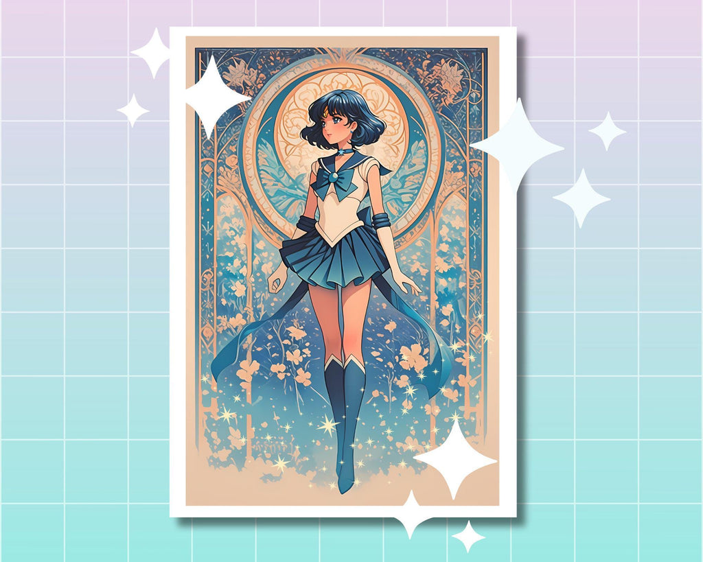 Sailor Mercury DIGITAL FILE,Sailor Mercury Digital Print,Sailor Mercury Art Deco,Sailor Mercury art,Sailor art, Sailor Mercury illustration
